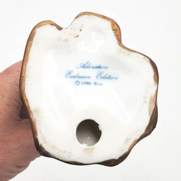 VTG Reco Porcelain Angel Adoration 1986 Exclusive Edition White Porcelain Gold - Picture 3 of 8